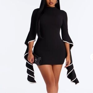 Regan Ruffle Sleeve Mini Dress - Black